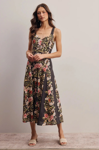 FLORAL SWEETHEART NECKLINE MIDI DRESS