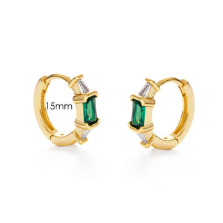 EMERALD GREEN AND CLEAR CRYSTAL HUGGIE HOOPS