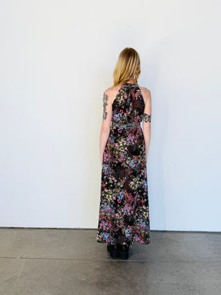 FLORA PRINT CHIFFON HALTER NECK MAXI DRESS