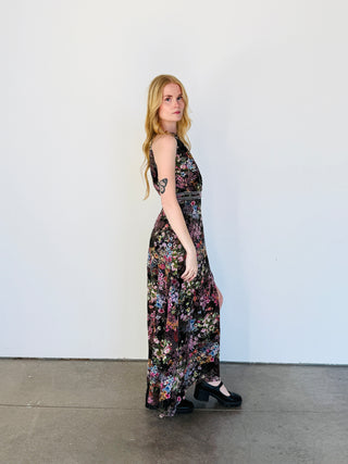 FLORA PRINT CHIFFON HALTER NECK MAXI DRESS