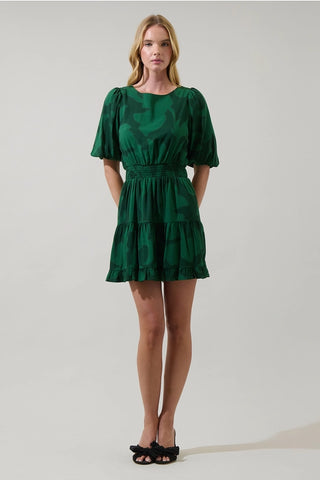 EMERALD ABSTRACT PRINT MINI DRESS