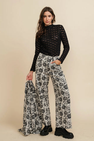 VINTAGE INSPIRED COTTON TWILL WIDE LEG PANTS