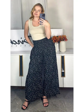 HIGH WAISTED POLKA DOT FLOWY PANTS