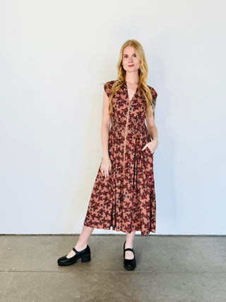 FLORAL ZIP-FRONT MIDI DRESS