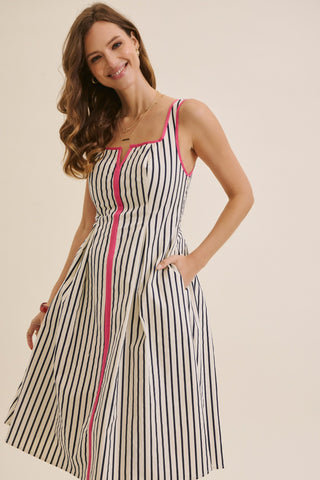 CLASSIC STRIPE FIT & FLARE MIDI DRESS
