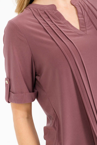 PINTUCK SPLIT NECK SHIRT