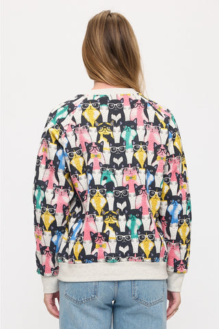 NERDY CAT PRINT SWEATSHIRT