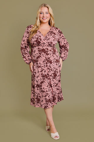 FAUX WRAP MIDI DRESS (PLUS)