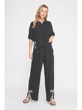 SOFT LINEN BLEND SMOCK WAIST PANTS