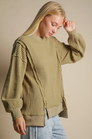 OVERSIZED WAFFLE KNIT RAW EDGE TP