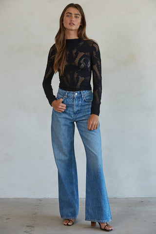 FISHNET MOCK NECK LAYERING TOP BLACK