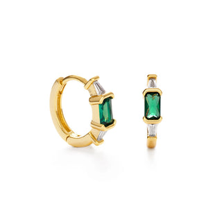 EMERALD GREEN AND CLEAR CRYSTAL HUGGIE HOOPS