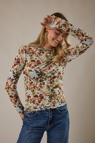 LIGHT SPRING FLORAL MESH TOP