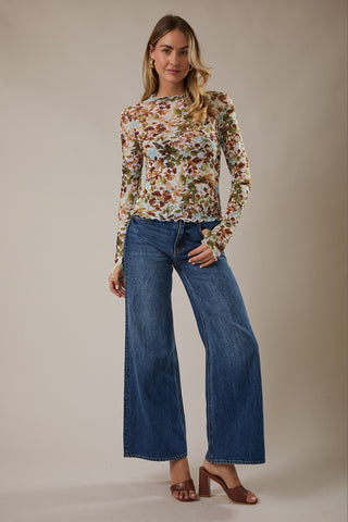 LIGHT SPRING FLORAL MESH TOP