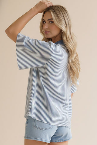 VERTICAL STRIPE FLUTTER SLEEVE BLOUSE