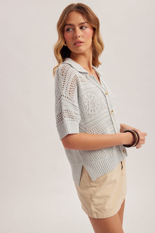 Sea Breeze Button Front Knit Top