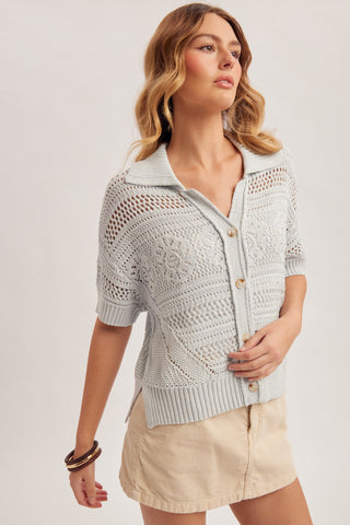 Sea Breeze Button Front Knit Top