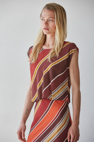 RETRO INSPIRED STRIPED WOVEN TOP