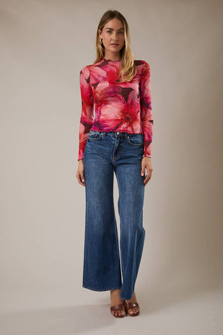 FLORAL MESH LONG SLEEVE TOP