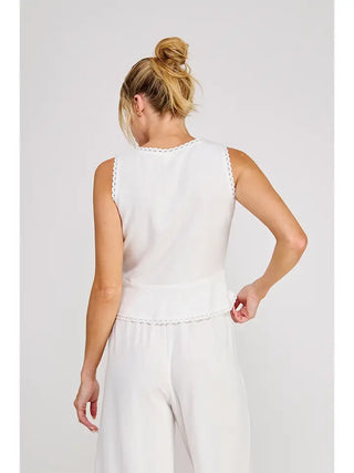 3 TIE LACE DETAIL PEPLUM LINEN TANK