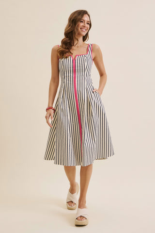 CLASSIC STRIPE FIT & FLARE MIDI DRESS