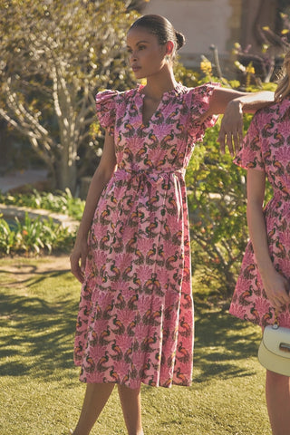 RUFFLE MIDI PEACOCK DRESS