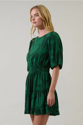 EMERALD ABSTRACT PRINT MINI DRESS