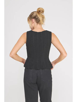 POINTELLE KNIT SQUARE NECK PEPLUM TANK