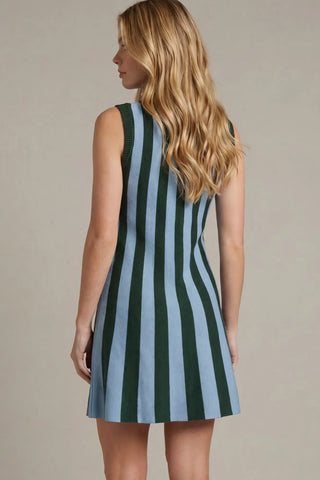 BLUE AND GREEN STRIPED SWEATER DRESS