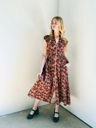 FLORAL ZIP-FRONT MIDI DRESS