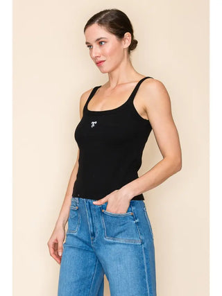 RIBBON EMBROIDERED SCOOP NECK TANK