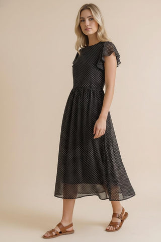spotty mesh dress Backless Ruched Halter Mesh Cowl Neck, Sweet Spot Polka Dot Midi Dress in Brown, Size XS, For Vacation