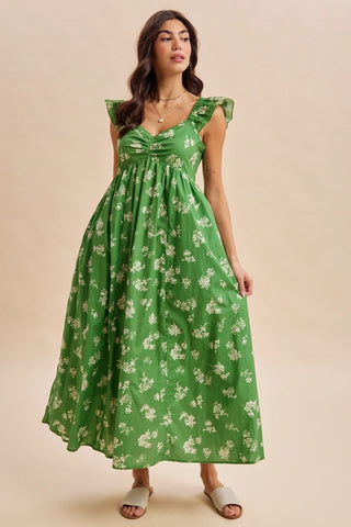 FLORAL SWEETHEART NECKLINE MAXI DRESS