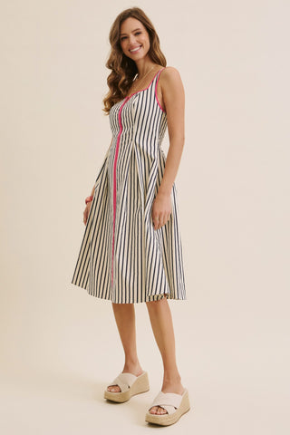 CLASSIC STRIPE FIT & FLARE MIDI DRESS