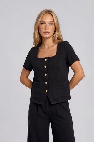 SQUARE NECK BUTTON DOWN VEST TOP