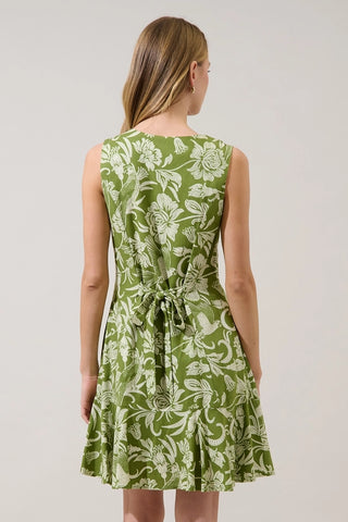 OLIVE FLORAL BUTTON DOWN MINI DRESS