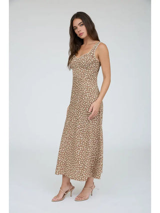 FLORAL SWEETHEART NECK TRIM MIDI DRESS