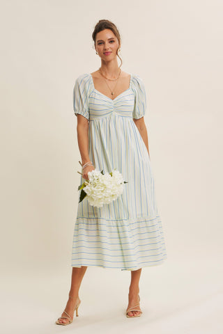 PASTEL STRIPED PUFF SLEEVE DRESS