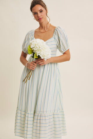 PASTEL STRIPED PUFF SLEEVE DRESS