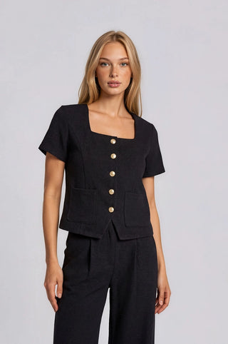 SQUARE NECK BUTTON DOWN VEST TOP