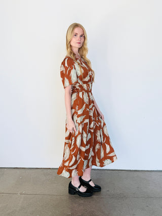 WOVEN PRINTED MIDI DRESS