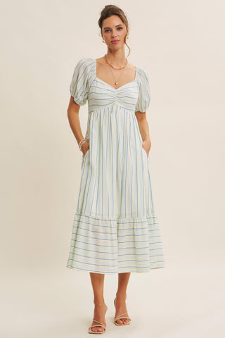 PASTEL STRIPED PUFF SLEEVE DRESS