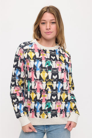 NERDY CAT PRINT SWEATSHIRT