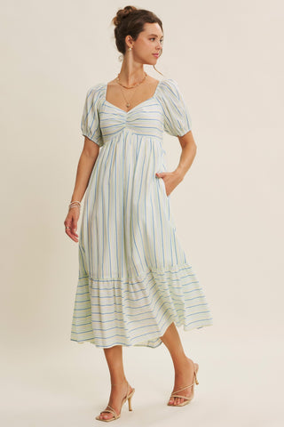 PASTEL STRIPED PUFF SLEEVE DRESS