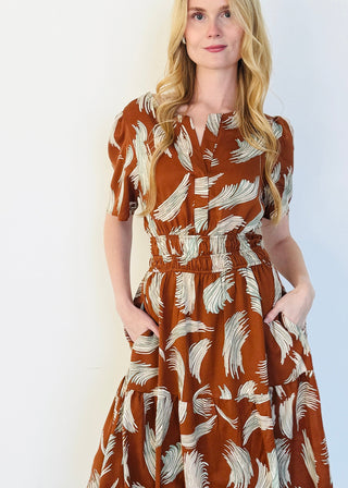 WOVEN PRINTED MIDI DRESS