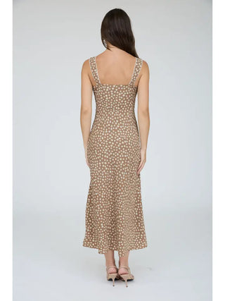 FLORAL SWEETHEART NECK TRIM MIDI DRESS