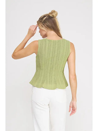 POINTELLE KNIT SQUARE NECK PEPLUM TANK