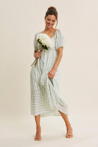 PASTEL STRIPED PUFF SLEEVE DRESS
