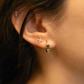 EMERALD GREEN AND CLEAR CRYSTAL HUGGIE HOOPS