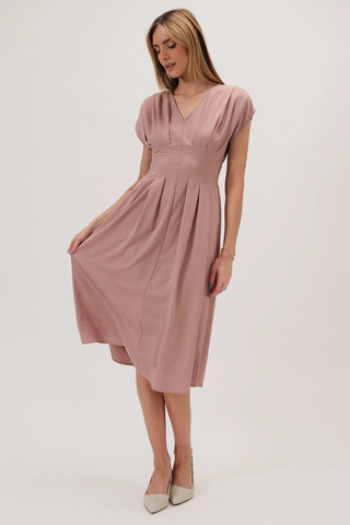 V-NECK PLEATED FRONT MAUVE DRESS – Shop-Peppermint